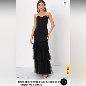 Lulu’s Black Strapless Tulle Trumpet Maxi Dress